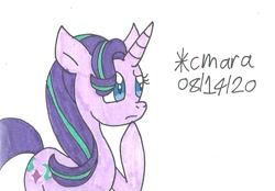 Size: 904x629 | Tagged: safe, artist:cmara, character:starlight glimmer, species:pony, species:unicorn, g4, female, mare, raised hoof, simple background, solo, traditional art, white background