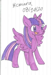 Size: 821x1197 | Tagged: safe, artist:cmara, character:twilight sparkle, character:twilight sparkle (alicorn), species:alicorn, species:pony, g4, female, mare, open mouth, simple background, solo, traditional art, white background