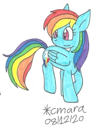 Size: 705x921 | Tagged: safe, artist:cmara, character:rainbow dash, species:pegasus, species:pony, g4, female, mare, raised hoof, simple background, solo, traditional art, white background