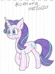 Size: 893x1197 | Tagged: safe, artist:cmara, character:starlight glimmer, species:pony, species:unicorn, g4, female, lined paper, mare, raised hoof, simple background, solo, traditional art, white background