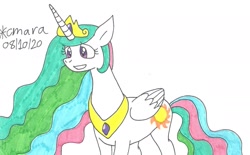 Size: 1532x949 | Tagged: safe, artist:cmara, character:princess celestia, species:alicorn, species:pony, g4, crown, female, jewelry, mare, regalia, simple background, solo, traditional art, white background