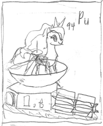 Size: 560x678 | Tagged: safe, artist:parclytaxel, character:princess luna, species:alicorn, species:pony, series:joycall6's periodic table, series:nightliner, g4, chemistry, female, mare, monochrome, new horizons, pencil drawing, periodic table, plutonium, sketch, solo, traditional art, wip