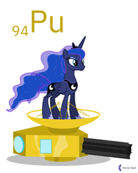 Size: 4000x5000 | Tagged: safe, artist:parclytaxel, character:princess luna, species:alicorn, species:pony, series:joycall6's periodic table, g4, .svg available, absurd resolution, chemistry, female, looking down, mare, new horizons, periodic table, plutonium, pun, radioisotope thermoelectric generator, simple background, smiling, solo, vector, visual gag, white background