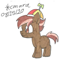 Size: 661x645 | Tagged: safe, artist:cmara, character:button mash, species:earth pony, species:pony, g4, clothing, colt, hat, male, missing cutie mark, propeller hat, simple background, solo, traditional art, white background