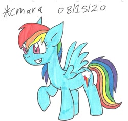 Size: 860x811 | Tagged: safe, artist:cmara, character:rainbow dash, species:pegasus, species:pony, g4, female, grin, mare, raised hoof, simple background, smiling, solo, traditional art, white background