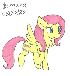 Size: 849x921 | Tagged: safe, artist:cmara, character:fluttershy, species:pegasus, species:pony, g4, female, mare, raised hoof, raised leg, simple background, solo, traditional art, white background