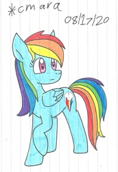 Size: 771x1120 | Tagged: safe, artist:cmara, character:rainbow dash, species:pegasus, species:pony, g4, female, mare, raised hoof, simple background, solo, traditional art, white background