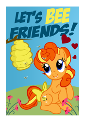 Size: 672x958 | Tagged: safe, artist:pixelkitties, character:bumblesweet, character:honeybuzz, bee, beehive, pun, smiling, valentine