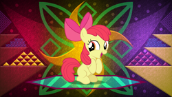 Size: 3840x2160 | Tagged: safe, artist:dashiesparkle edit, artist:laszlvfx, edit, character:apple bloom, species:earth pony, species:pony, g4, adorabloom, complex background, cute, female, high res, open mouth, sitting, solo, wallpaper, wallpaper edit