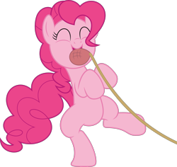 Size: 3183x3000 | Tagged: safe, artist:dashiesparkle, character:pinkie pie, species:earth pony, species:pony, episode:griffon the brush-off, g4, my little pony: friendship is magic, ^^, bipedal, cute, diapinkes, eyes closed, female, high res, mare, mouth hold, simple background, solo, transparent background, vector