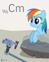 Size: 4000x5000 | Tagged: safe, artist:parclytaxel, character:rainbow dash, species:pegasus, species:pony, series:joycall6's periodic table, g4, .svg available, absurd resolution, alpha particle x-ray spectrometer, chemistry, curiosity, curium, female, mare, mars, mars rover, perching, periodic table, pun, rock, rocknest 3, smiling, solo, vector