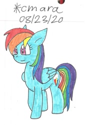 Size: 711x1043 | Tagged: safe, artist:cmara, character:rainbow dash, species:pegasus, species:pony, g4, female, mare, raised hoof, simple background, solo, traditional art, white background