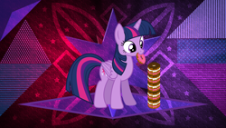 Size: 3840x2160 | Tagged: safe, artist:anime-equestria, artist:laszlvfx, edit, character:twilight sparkle, character:twilight sparkle (alicorn), species:alicorn, species:pony, g4, donut, food, mouth hold, wallpaper, wallpaper edit