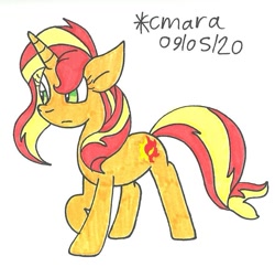 Size: 882x855 | Tagged: safe, artist:cmara, character:sunset shimmer, species:pony, species:unicorn, g4, female, mare, raised hoof, simple background, solo, traditional art, white background