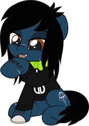 Size: 3524x5000 | Tagged: safe, alternate version, artist:jhayarr23, part of a set, species:earth pony, species:pony, species:unicorn, g4, behaving like a cat, bone, bow, bring me the horizon, clothing, collar, commission, drop dead clothing, fangs, fluffy, grooming, happy, hoof licking, licking, lip piercing, long sleeves, male, oliver sykes, piercing, ponified, scar, shirt, simple background, sitting, solo, stallion, stitches, tattoo, tongue out, transparent background, undead, vector, ych result, zombie, zombie pony
