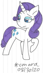 Size: 683x1070 | Tagged: safe, artist:cmara, character:rarity, species:pony, species:unicorn, g4, eyeshadow, female, makeup, mare, raised hoof, simple background, smiling, smirk, solo, traditional art, white background