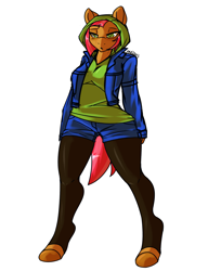 Size: 1280x1664 | Tagged: dead source, safe, artist:avante92, character:babs seed, species:anthro, species:unguligrade anthro, breasts, busty babs seed, clothing, female, hoodie, jacket, older, pantyhose, simple background, solo, wide hips