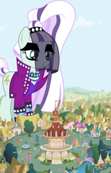 Size: 1280x2000 | Tagged: safe, artist:jhayarr23, edit, editor:jaredking203, character:coloratura, character:countess coloratura, species:earth pony, species:pony, g4, female, giant pony, giant/macro earth pony, giantess, macro, mare, ponyville, ponyville town hall, vector