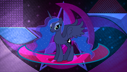 Size: 3840x2160 | Tagged: safe, artist:andoanimalia, artist:laszlvfx, edit, character:princess luna, species:alicorn, species:pony, g4, cutie mark, female, high res, lidded eyes, looking at you, mare, smiling, solo, wallpaper, wallpaper edit