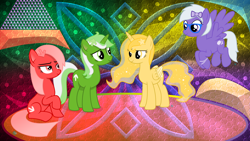 Size: 3840x2160 | Tagged: safe, artist:arifproject, artist:laszlvfx, edit, oc, oc only, oc:comment, oc:downvote, oc:favourite, oc:upvote, species:alicorn, species:earth pony, species:pegasus, species:pony, derpibooru, derpibooru ponified, g4, abstract background, female, females only, group, high res, mare, meta, ponified, wallpaper, wallpaper edit