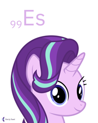Size: 4000x5000 | Tagged: safe, artist:parclytaxel, character:starlight glimmer, species:pony, species:unicorn, series:joycall6's periodic table, g4, .svg available, absurd resolution, bust, chemistry, cute, einsteinium, female, glimmerbetes, looking at you, mare, periodic table, portrait, simple background, smiling, solo, vector, white background