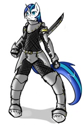 Size: 853x1280 | Tagged: safe, artist:avante92, character:shining armor, species:anthro, species:unguligrade anthro, armor, fantasy class, knight, simple background, sword, unshorn fetlocks, warrior, weapon, white background