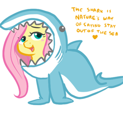 Size: 450x450 | Tagged: safe, artist:mt, character:fluttershy, animal costume, blushing, clothing, costume, cute, female, fluttershark, shark, shark costume, shark pony, shyabetes, solo