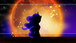 Size: 1366x768 | Tagged: safe, artist:pixelkitties, character:princess luna, female, parody, silhouette, solo, sunshine