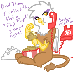 Size: 450x450 | Tagged: safe, artist:mt, character:gilda, species:griffon, fried chicken, phone