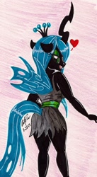Size: 860x1567 | Tagged: safe, artist:newyorkx3, character:queen chrysalis, species:anthro, clothing, dress, heart, traditional art