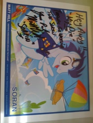 Size: 1200x1600 | Tagged: safe, artist:pixelkitties, character:soarin', autograph, matt hill, old cutie mark, pie, poster, that pony sure does love pies