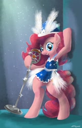 Size: 1800x2800 | Tagged: safe, artist:docwario, character:pinkie pie, species:pony, clothing, dress, female, jazz, looking at you, semi-anthro, solo