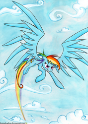 Size: 800x1131 | Tagged: safe, artist:foxinshadow, character:rainbow dash, species:pegasus, species:pony, female, flying, rainbow trail, solo