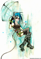 Size: 700x997 | Tagged: safe, artist:foxinshadow, character:dj pon-3, character:vinyl scratch, female, glowstick, humanized, solo
