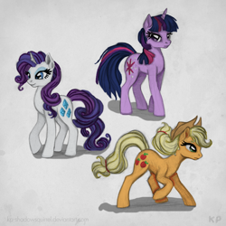 Size: 800x800 | Tagged: safe, artist:kp-shadowsquirrel, character:applejack, character:rarity, character:twilight sparkle, colored