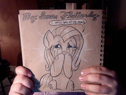 Size: 640x480 | Tagged: safe, artist:docwario, character:fluttershy, species:pegasus, species:pony, covering mouth, crying, dialogue, female, mare, sad, sitting, solo, speech bubble, teary eyes, traditional art