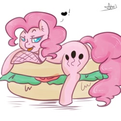 Size: 1280x1280 | Tagged: safe, artist:arnachy, character:pinkie pie, butt, female, plot, plump, sandwich, solo