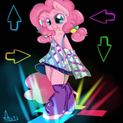 Size: 1280x1280 | Tagged: safe, artist:arnachy, character:pinkie pie, species:pony, bipedal, clothing, dress, leg warmers