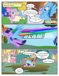 Size: 612x792 | Tagged: safe, artist:newbiespud, edit, edited screencap, screencap, character:rainbow dash, character:spike, character:twilight sparkle, character:twilight sparkle (unicorn), species:dragon, species:pegasus, species:pony, species:unicorn, comic:friendship is dragons, episode:friendship is magic, g4, my little pony: friendship is magic, season 1, checklist, claws, comic, eyes closed, fangs, female, hooves, horn, male, mare, mud, onomatopoeia, ponyville, screencap comic, wings