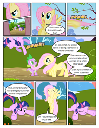 Size: 612x792 | Tagged: safe, artist:newbiespud, edit, edited screencap, screencap, character:fluttershy, character:spike, character:twilight sparkle, character:twilight sparkle (unicorn), species:dragon, species:pegasus, species:pony, species:unicorn, comic:friendship is dragons, episode:friendship is magic, g4, my little pony: friendship is magic, claws, comic, eyes closed, fangs, female, hooves, horn, male, mare, onomatopoeia, screencap comic, spread wings, wings