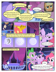 Size: 612x792 | Tagged: safe, artist:newbiespud, edit, edited screencap, screencap, character:fluttershy, character:mayor mare, character:pinkie pie, character:rarity, character:spike, character:twilight sparkle, character:twilight sparkle (unicorn), species:dragon, species:earth pony, species:pony, species:unicorn, comic:friendship is dragons, episode:friendship is magic, g4, my little pony: friendship is magic, comic, female, full moon, looking up, mare, mare in the moon, moon, musical instrument, riding, screencap comic, trumpet