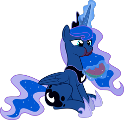 Size: 4841x4667 | Tagged: safe, artist:abydos91, artist:kp-shadowsquirrel, character:princess luna, absurd resolution, eating, female, food, herbivore, magic, simple background, sitting, solo, transparent background, vector, watermelon