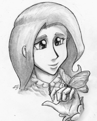 Size: 1209x1501 | Tagged: safe, artist:dj-black-n-white, character:fluttershy, female, humanized, monochrome, solo, traditional art