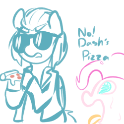 Size: 1000x1000 | Tagged: safe, artist:mt, character:pinkie pie, oc, clothing, food, jacket, meat, pepperoni, pepperoni pizza, pizza, sunglasses, the dash