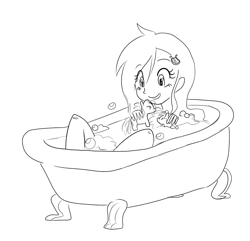 Size: 895x864 | Tagged: safe, artist:mt, character:lyra heartstrings, my little pony:equestria girls, bath, equestria girls-ified, female, monochrome, nudity, solo