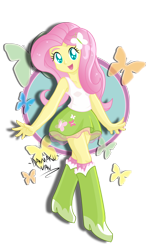 Size: 1778x3000 | Tagged: safe, artist:danmakuman, character:fluttershy, my little pony:equestria girls, clothing, female, happy, skirt, solo, tank top