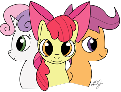 Size: 1500x1142 | Tagged: safe, artist:dj-black-n-white, edit, editor:vb, character:apple bloom, character:scootaloo, character:sweetie belle, species:pegasus, species:pony, cutie mark crusaders