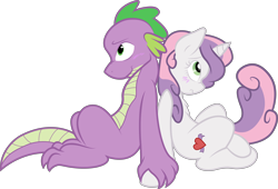 Size: 10834x7386 | Tagged: safe, artist:ambris, artist:ficisism, character:spike, character:sweetie belle, ship:spikebelle, absurd resolution, blushing, female, male, shipping, simple background, straight, transparent background, vector