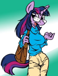 Size: 850x1100 | Tagged: safe, artist:ruger181, artist:trollie trollenberg, character:twilight sparkle, species:anthro, colored, female, glasses, solo