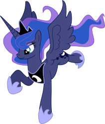 Size: 7000x8282 | Tagged: safe, artist:kp-shadowsquirrel, artist:pinkiemina, character:princess luna, absurd resolution, female, flying, raised hoof, simple background, smiling, solo, spread wings, transparent background, vector, wings